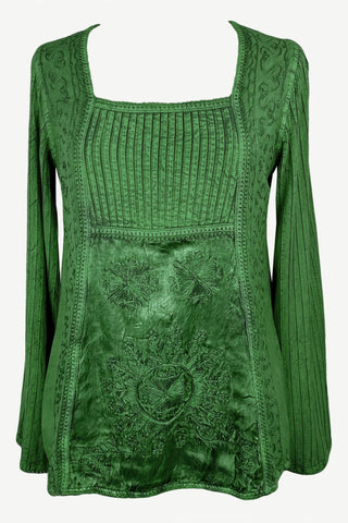04 B Boho Fashion Pleated Embroidered Square Neck Blouse Top - Agan Traders, Lime Green