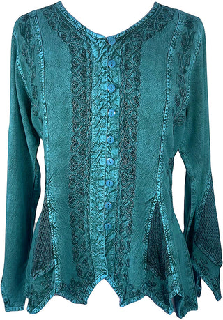 Gypsy Medieval Vintage Asymmetrical Net Renaissance Top Blouse - Agan Traders, Turquoise