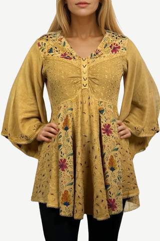 Sweet empire butterfly bell sleeve printed sequin bead flared tunic