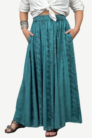 Women's Medieval Vintage Boho Embroidered Elastic Waistband Long Panel Skirt Maxi ~ 712 Skt