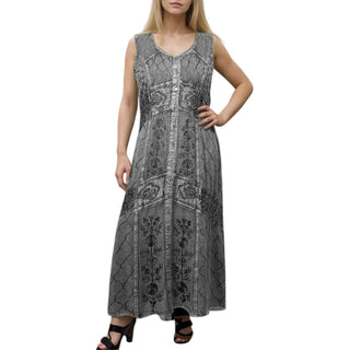 1031 DR Women’s Boho Summer Sleeveless Embroidered Button Down Sun Dress Gown