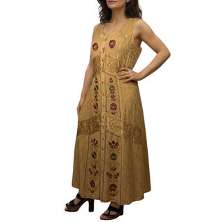 1031 E DR Women’s Boho Summer Sleeveless Embroidered Button Down Sun Dress Gown
