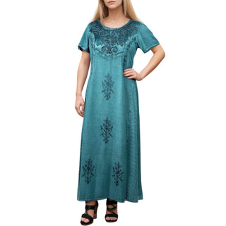1024 DR Gothic Vintage Short Sleeve Embroidered Casual Chic Flare Dress Gown