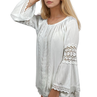 3903 B Rayon Crepe Bohemian Lace Sleeve Round Neck Summer Tunic Blouse