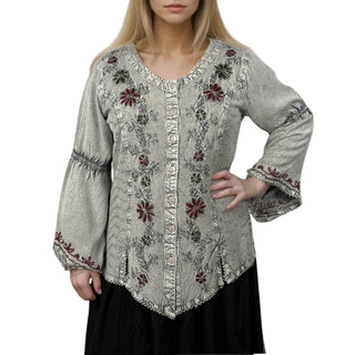 102 B Flower Color Embroidered Button Down Gothic Blouse