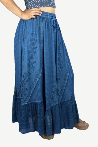 Women's Boho 954 SKT Medieval Flared Hem A Line Embroidered Long Maxi Skirt