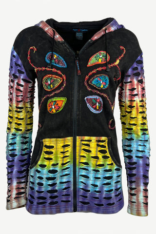 R 333 Agan Traders Rib Cotton Rainbow Razor Cut Embroidered Hoodie Bohemian Jacket. - Agan Traders, Rainbow