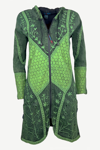 RJ 310L Bohemian Patched Embroidered Funky Boho Long Hoodie Jacket - Agan Traders, Lime