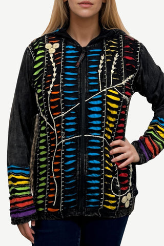 51 RJ Bohemian Multi-Colored Razor  Embroidered Hoodie Sweatshirt Rib Jacket