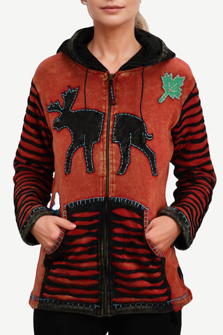 RJ 332 Rib Bohemian Reindeer Fleece Hoodie Outdoor Jacket