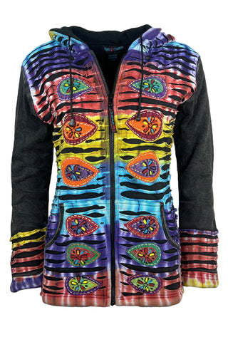 RJ 331 Rainbow Tie Dye Razor Cut Patch Work Bohemian Fleece Insulated Jacket - Agan Traders, Rainbow