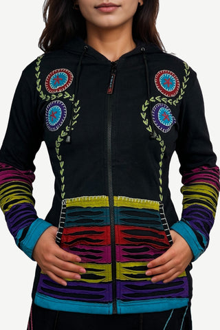 CJKT 31 Distressed Denim Distressed Bohemian Hoodie Jacket