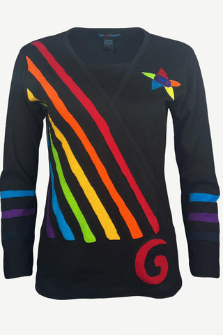 Rib Cotton Rainbow Diagonal Patched Star Boho Gypsy Top Blouse - Agan Traders, Rainbow Multi