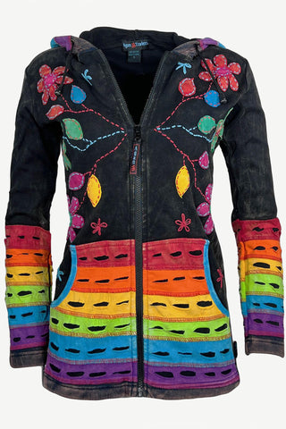 RJ 309 -2 Agan Traders Rainbow Razor Cut Flower Stem Cotton Bohemian Hoodie Jacket - Agan Traders, Multicolor