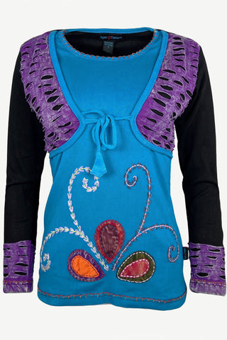Cotton Funky Front Tie Bohemian Top Blouse - Agan Traders, Purple