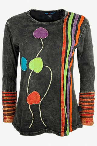 CTLS 002 Agan Traders Knit Cotton Boho Gypsy Knit Retro Top Blouse - Agan Traders, Black