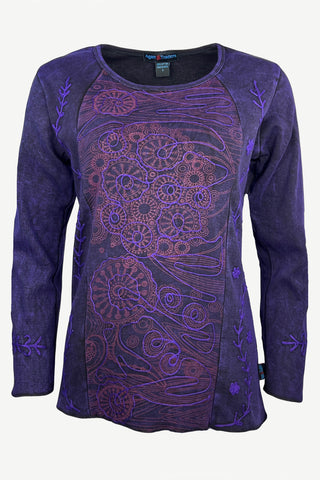 267 Bohemian Stonewashed Embroidered Tie-dye Long Sleeve Shirt Blouse - Agan Traders, Purple