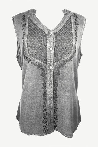 Women's Sleeveless Embroidered Bohemian Medieval Chic Summer Fashion Blouse Top - Agan Traders, Silver