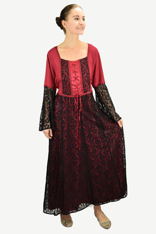 Medieval Vintage Corset Lace Two Tone Renaissance Dress Gown - Agan Traders, Black Red