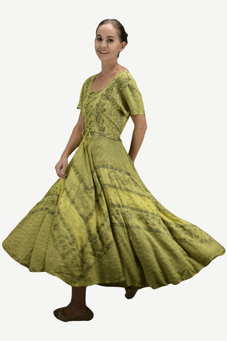 Rayon Embroidered Flare Gothic Corset Dazzling Dress Gown - Agan Traders, Olive