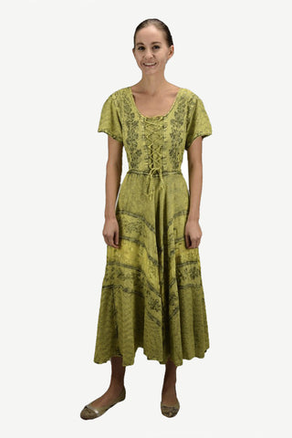Rayon Embroidered Flare Gothic Corset Dazzling Dress Gown - Agan Traders, Olive