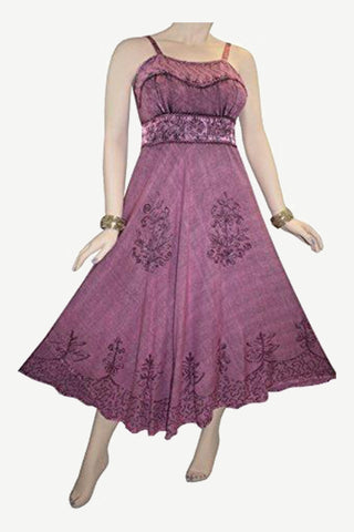 Plum | Rayon Renaissance Gothic Spaghetti Strap Mid Calf Dress - Agan Traders, Plum