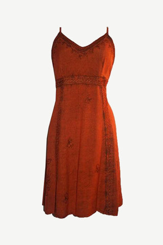 Mini Spaghetti Strap Baby Doll Mid Length Dress - Agan Traders, Orange Rust