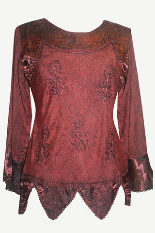 Gypsy Renaissance Victorian Asymmetrical Hem Top Blouse - Agan Traders, BG Wine