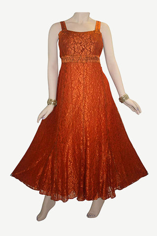 Lace Wedding Evening Vintage Sleeveless Strap Dress - Agan Traders, Orange Rust