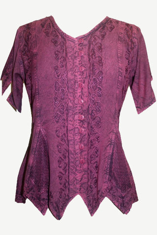 Gypsy Medieval Netted Asymmetrical Vintage Top Blouse - Agan Traders, Plum Burgundy