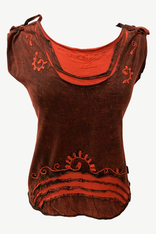 136 RB Knit Cotton Stonewashed Wide Strap Embroidered Stylish Tie dye Tank Top - Agan Traders, Burgundy