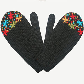 Warm Cozy Fleece Lined Ski Wool Unisex Women Hand Knitted Mitten - Agan Traders