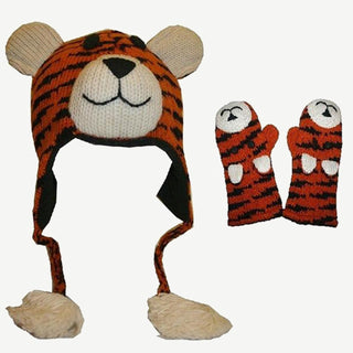 Assorted Soft Warm Knit Wool Fleece Lined Trapper Animal Hat Mitten Set