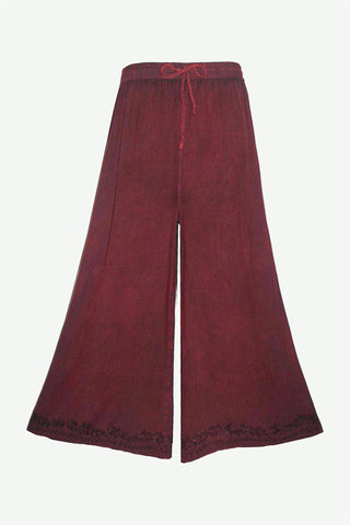 204 P Rayon Viscose Palazzo Belly Bottom Elastic Waistband Pant Trouser - Agan Traders, Burgundy