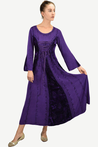 Scooped Neck Bohemian Rayon Velvet Corset Long Dress Gown - Agan Traders, Purple