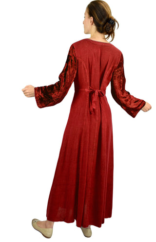 Renaissance Gothic Velvet Corset Embroidered Dress Gown - Agan Traders, Burgundy