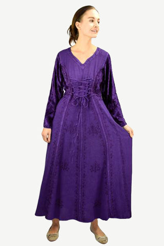 Renaissance Gothic Velvet Corset Embroidered Dress Gown - Agan Traders, Purple