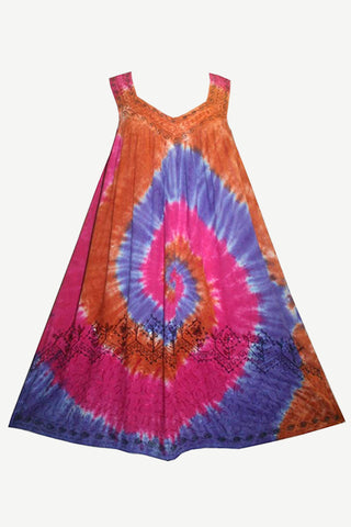 Rayon Viscose Sheer Tie Dye Peasant Dress - Agan Traders, Purple Pink
