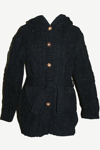 WV 29 Women's Nepal Long Cable Fleece Cardigan Heavy Sweater