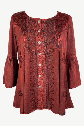 307 B Medieval Bohemian Embroidered Bottom Shirt Blouse - Agan Traders, Burgundy