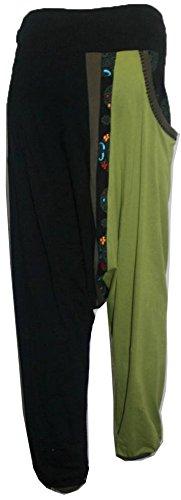 LPS 574 Bohemian Funky Hippie Knit Cotton Afghani Harem Pant Trouser - Agan Traders, Green Black
