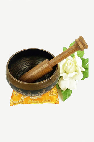Tibetan Buddhist Auspicious Symbol Etching Singing Bow Set - Agan Traders, 3382 F