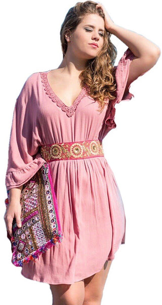 Rayon Crape Medieval Peasant Gothic Short Baby Doll Dress - Agan Traders, Peach