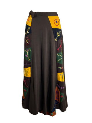 Long Gypsy Patch Rib Cotton Bohemian Wrapper Skirt - Agan Traders, Brown