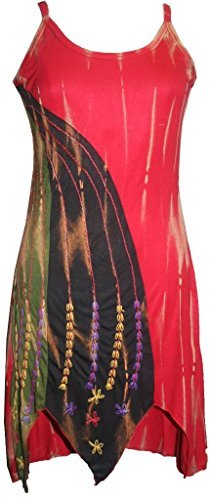 R 08 Agan Traders Bohemian Knit Cotton Assymetrical Hem Spaghetti Strap Sun Dress - Agan Traders, Red