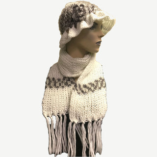 3752 Scf Knit Ski Winter Funky Warm Flower Hat Scarf Set