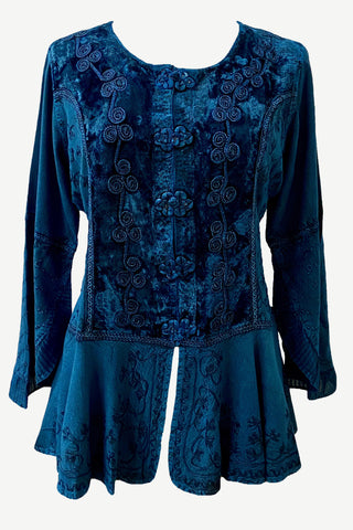 503 B Rich Luxury Gypsy Medieval Mandarin Renaissance Blouse Top - Agan Traders, Blue
