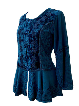 503 B Rich Luxury Gypsy Medieval Mandarin Renaissance Blouse Top - Agan Traders, Blue
