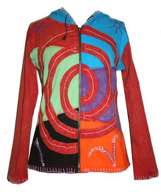 RJ 314 Agan Traders Rib Cotton Circular Patch Bohemian Knit Hoodie Jacket - Agan Traders