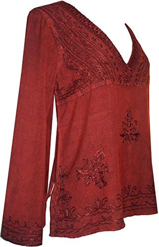 Renaissance Vintage V Neck Medieval Top Blouse - Agan Traders, Burgundy Red